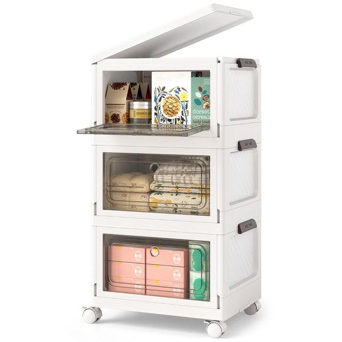 3-Pack Stackable Storage Bins with Lockable Wheels for Dorm Pantry Bedroom-