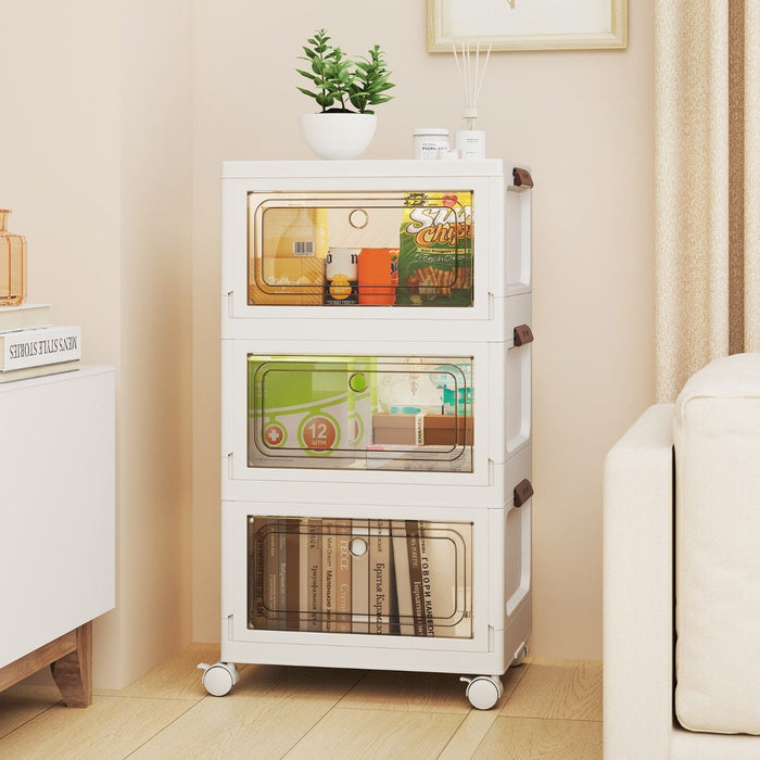 3-Pack Stackable Storage Bins with Lockable Wheels for Dorm Pantry Bedroom-