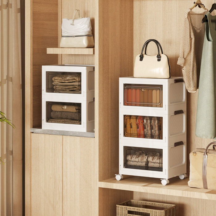 3-Pack Stackable Storage Bins with Lockable Wheels for Dorm Pantry Bedroom-