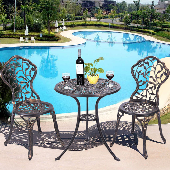 Cast Aluminum Bistro Set - 3-Piece Outdoor Furniture with Rust-Resistant and Leaf Design - Ideal for Patio Entertaining and Garden Decor