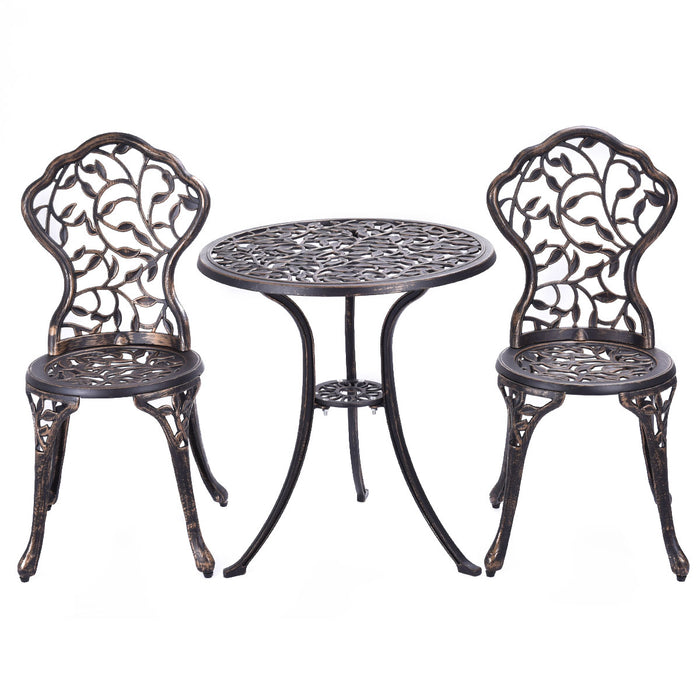 Cast Aluminum Bistro Set - 3-Piece Outdoor Furniture with Rust-Resistant and Leaf Design - Ideal for Patio Entertaining and Garden Decor