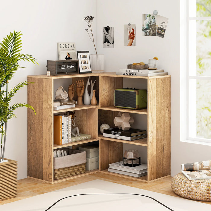 3-tier Bookshelf Irregular Open Back Bookcase with 3 Cubes Free-standing Bookshelf-