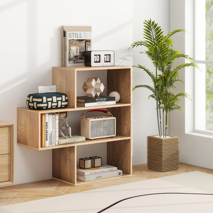 3-tier Bookshelf Irregular Open Back Bookcase with 3 Cubes Free-standing Bookshelf-