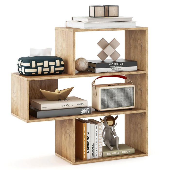 3-tier Bookshelf Irregular Open Back Bookcase with 3 Cubes Free-standing Bookshelf-