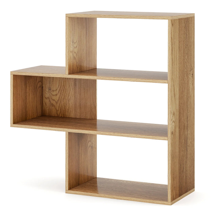 3-tier Bookshelf Irregular Open Back Bookcase with 3 Cubes Free-standing Bookshelf-