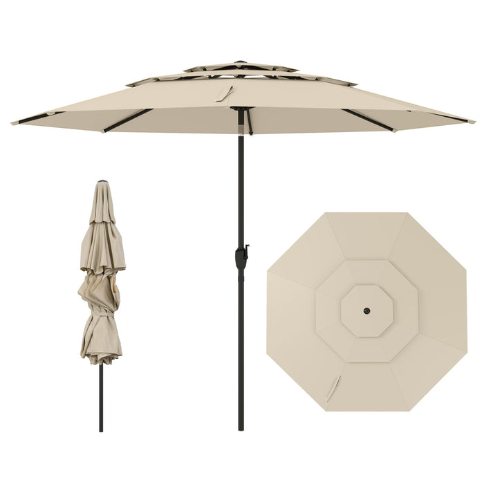 295 cm 3-tier Vented Patio Large Market Table Umbrella with Push Button Tilt-