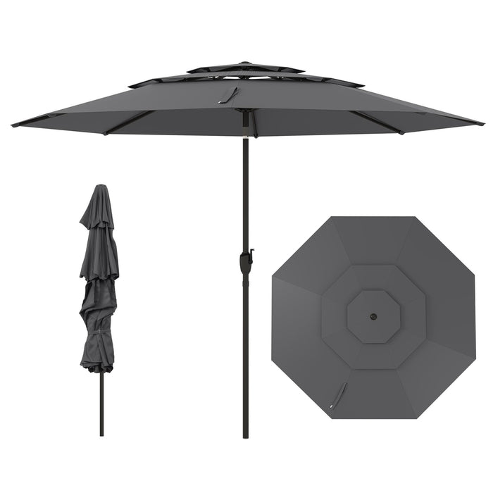 295 cm 3-tier Vented Patio Large Market Table Umbrella with Push Button Tilt-