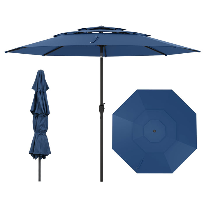 295 cm 3-tier Vented Patio Large Market Table Umbrella with Push Button Tilt-