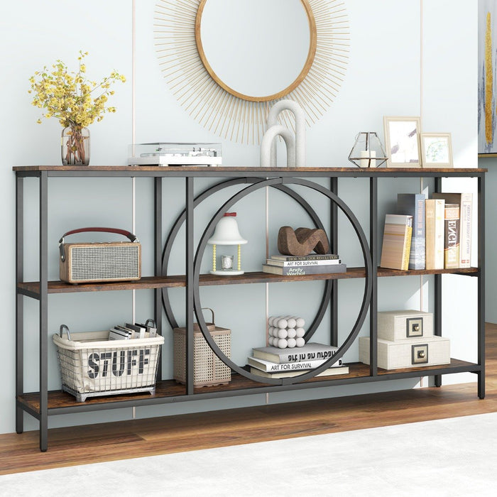 3-Tier Console Table with Faux Wood Grain Top-Rustic Brown