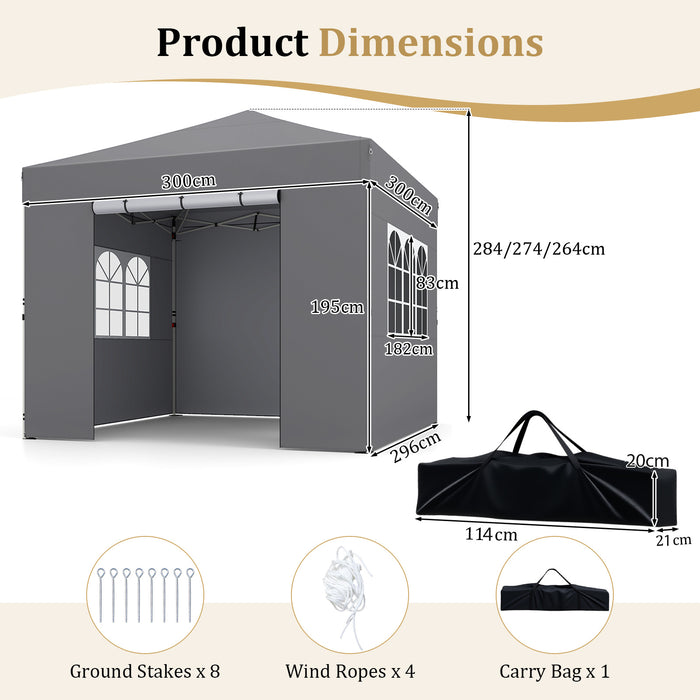 3 x 3 m Pop Up Canopy with 4 Sidewalls and Adjustable Height-