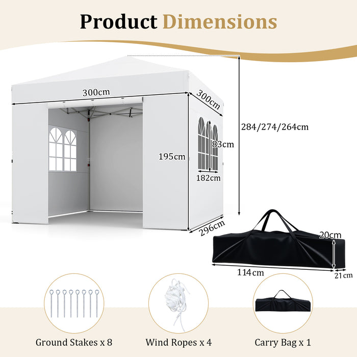 3 x 3 m Pop Up Canopy with 4 Sidewalls and Adjustable Height-