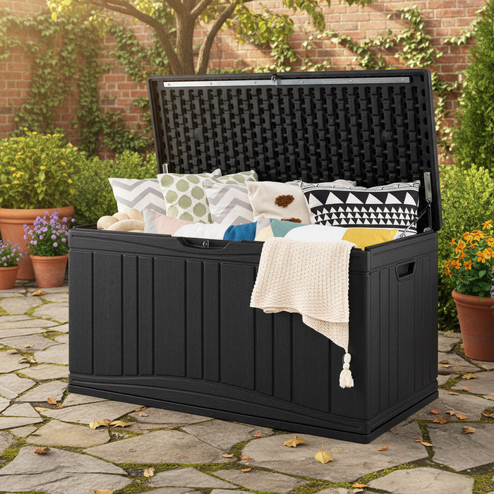 300 L Patio HDPE Storage Container with Gas Struts and Lockable Lid-