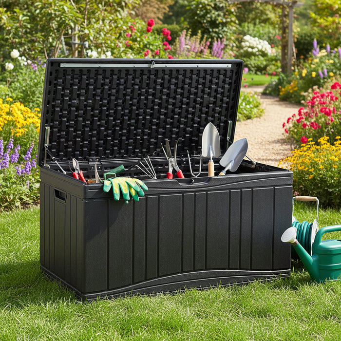 300 L Patio HDPE Storage Container with Gas Struts and Lockable Lid-