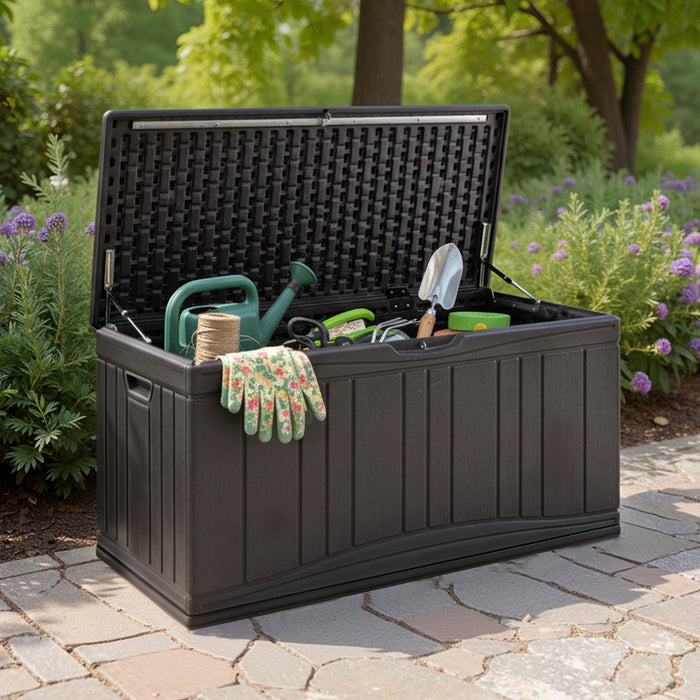 300 L Patio HDPE Storage Container with Gas Struts and Lockable Lid-