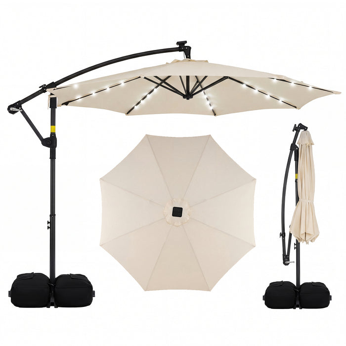 300 cm Solar LED Offset Cantilever Patio Umbrella with Rotation and Crank-Grey