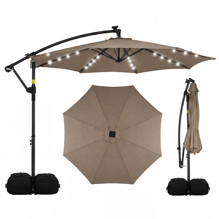 300 cm Solar LED Offset Cantilever Patio Umbrella with Rotation and Crank-Grey