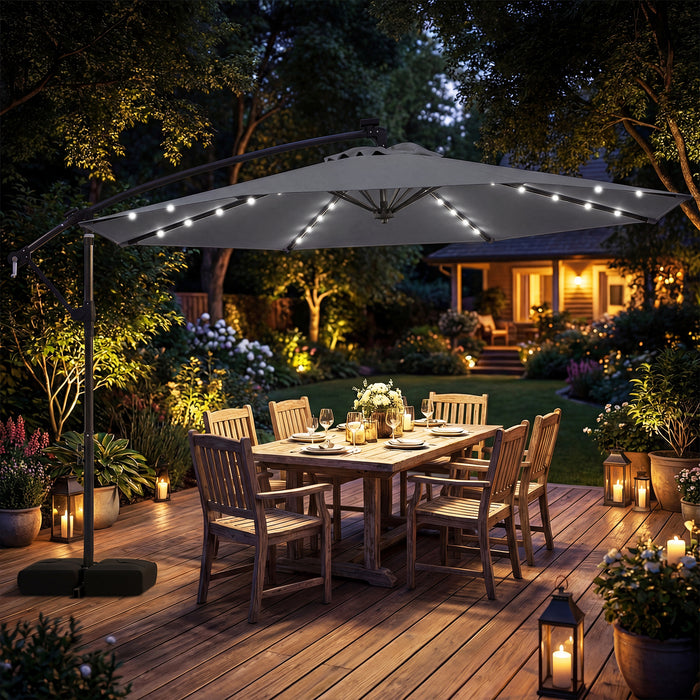 300 cm Solar LED Offset Cantilever Patio Umbrella with Rotation and Crank-Grey