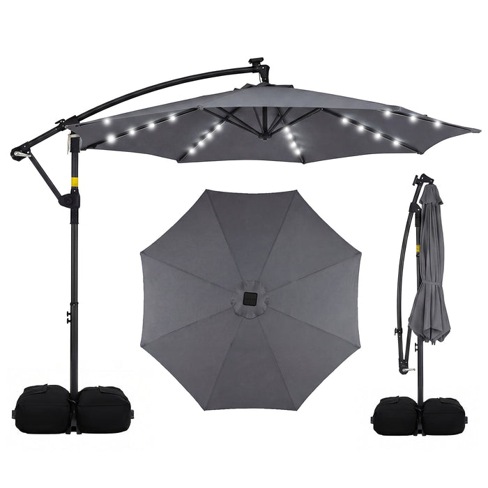 300 cm Solar LED Offset Cantilever Patio Umbrella with Rotation and Crank-Grey