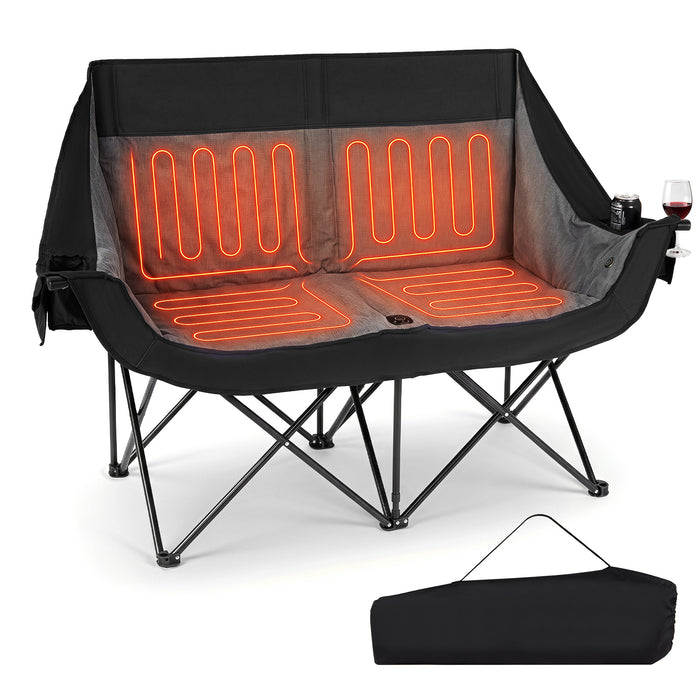 300 kg Heavy Duty Heated Double Camping Chair with 4 Heating Zones and 3 Heat Levels-
