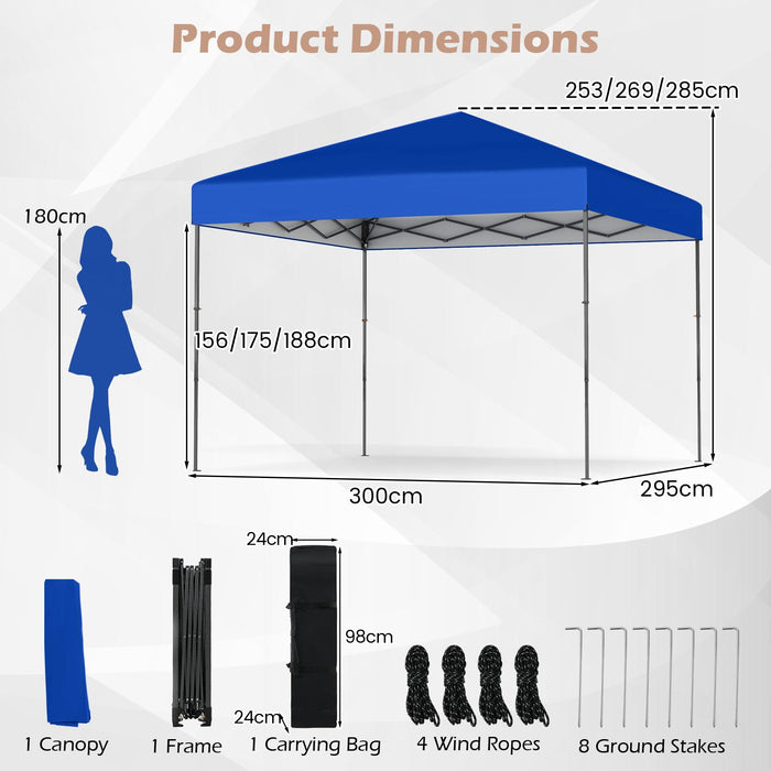 300 x 295 cm Pop up Canopy Tent with Portable Carrying Bag and Wind Ropes-