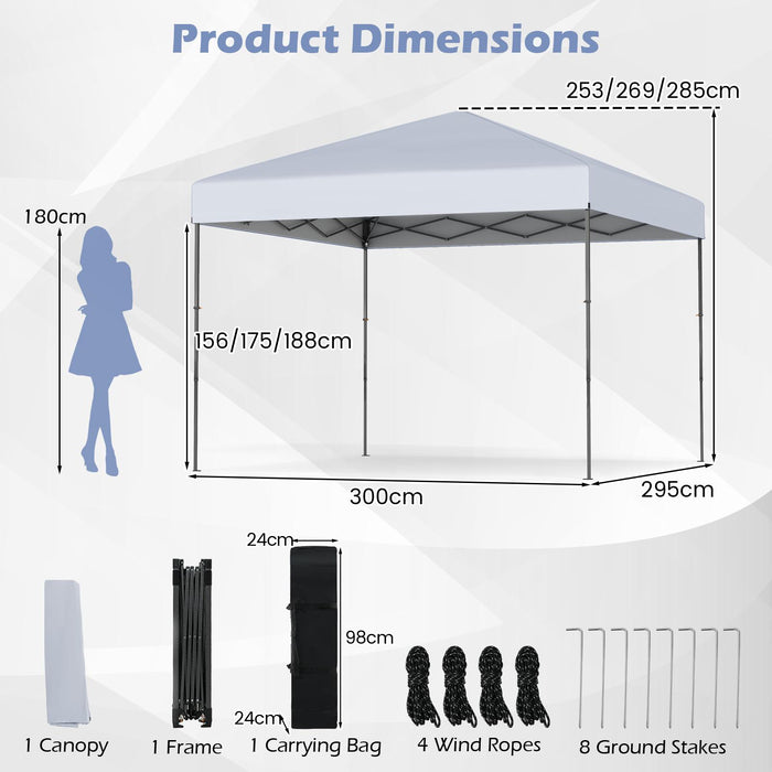 300 x 295 cm Pop up Canopy Tent with Portable Carrying Bag and Wind Ropes-