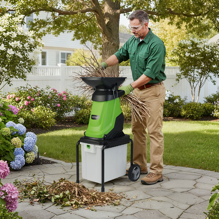 3000 W Electric Wood Chipper with 50 L Collection Bin and Wheels-