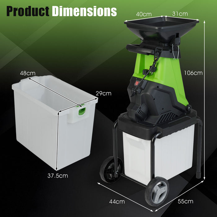 3000 W Electric Wood Chipper with 50 L Collection Bin and Wheels-