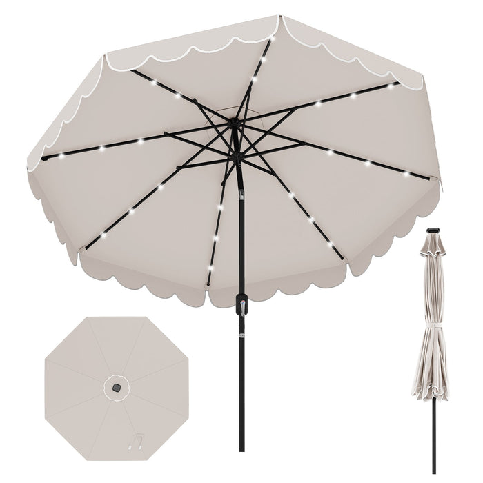 300 cm Solar Patio Umbrella with 24 LED Lights-Grey