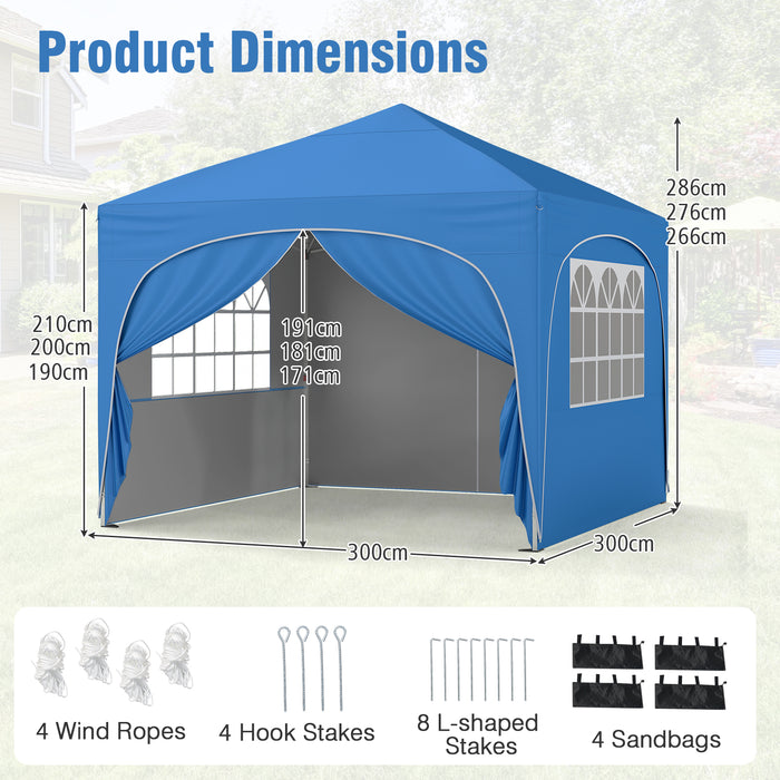 300 x 300 cm Pop up Canopy Tent with 4 Removable Sidewall and Wheeled Bag-