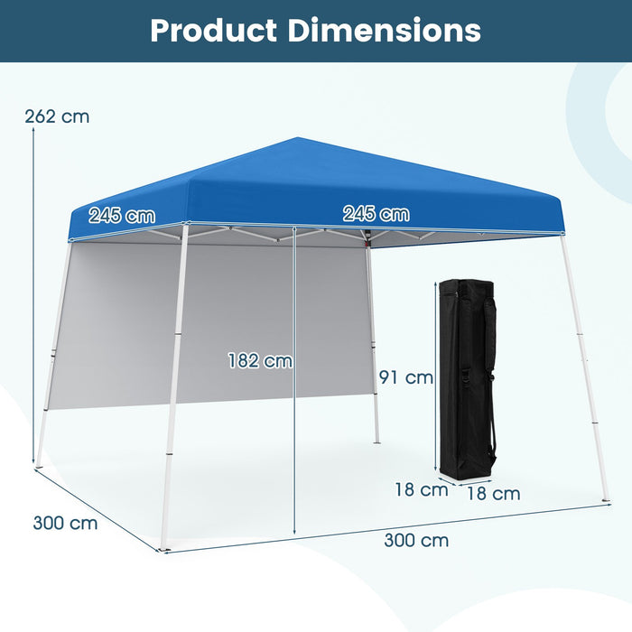 300 x 300 cm Pop up Canopy Tent with 1 Sidewall and Portable Backpack-