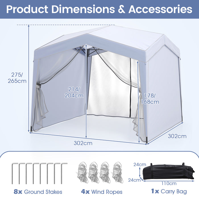302 x 302 cm Pop up Canopy Tent with Removable Sidewalls-