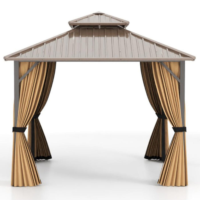 302 x 302 cm Hardtop Gazebo with Netting and Aluminum Frame-Coffee