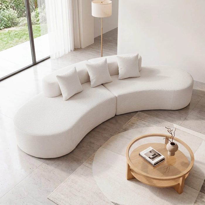 305.5 CM Curved Sectional Sofa Oversized Sofa Couch with 3 Comfy Pillows-White