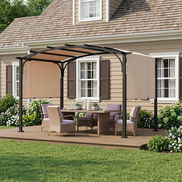 305 x 242 cm Outdoor Retractable Pergola with  Metal Frame and Polyester Fabric-Beige