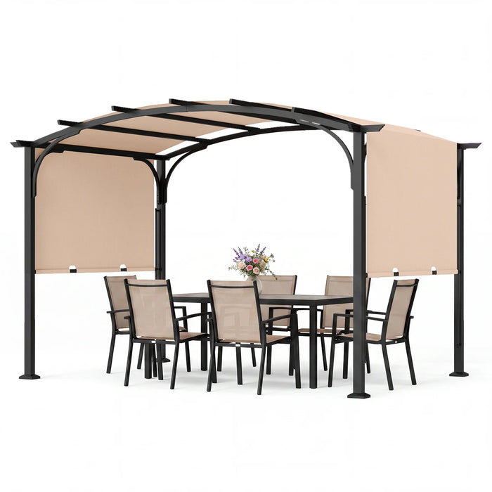 305 x 242 cm Outdoor Retractable Pergola with  Metal Frame and Polyester Fabric-Beige