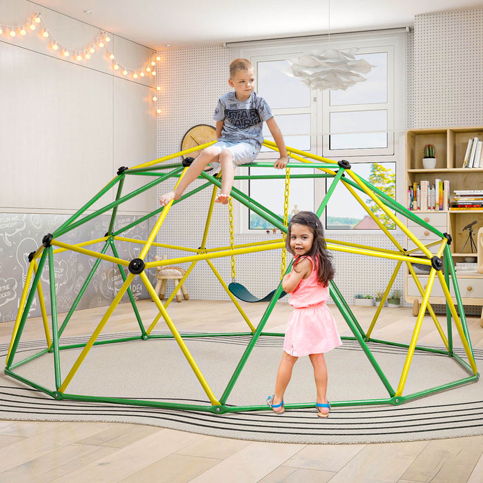 Kids Climbing Dome with Swing Jungle Gym Monkey Bar Playground Set-
