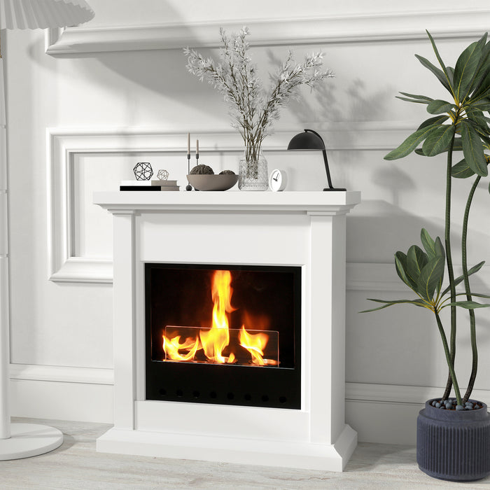 HOMCOM Gel and Ethanol Fireplace Stove, Modern Bioethanol Fire, Indoor Ethanol Burner with 1.2 Litres (39oz) Volume, Burns for Up to 3 Hours, 26 Inch, White