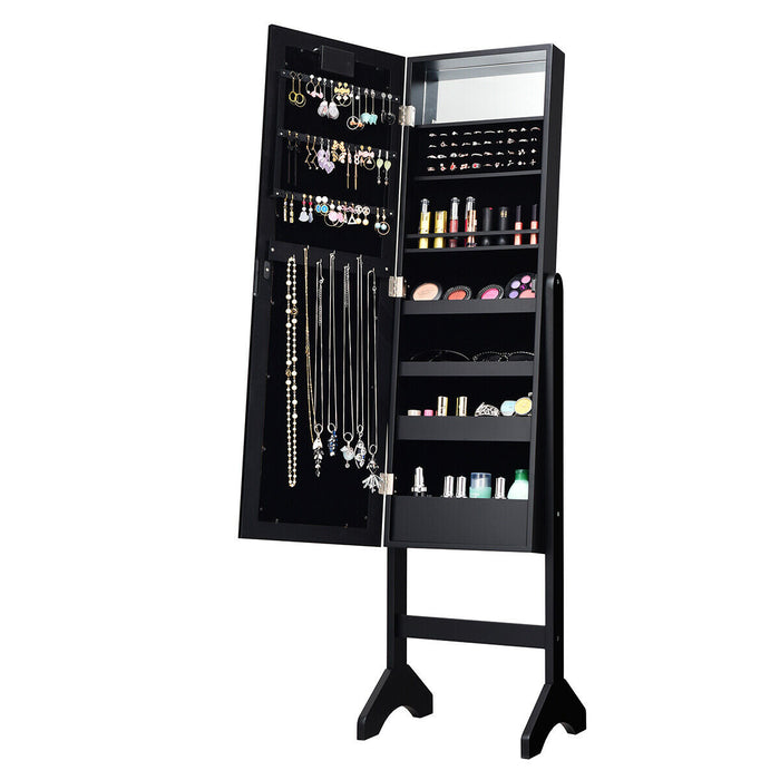 Standing Jewellery Organiser Cabinet with Adjustable Mirror 18 LEDs-White
