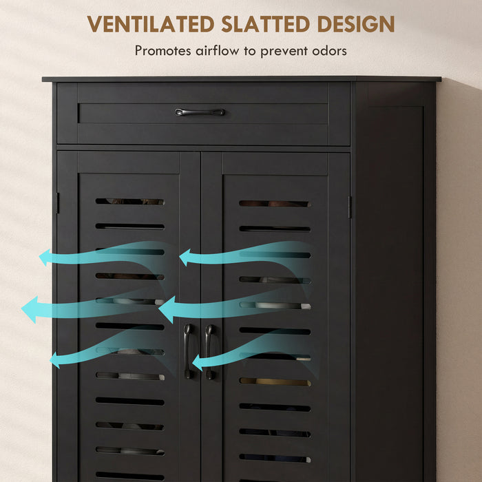 HOMCOM Shoe Cabinet with Louvered Doors, Modern Shoe Storage Cabinet with Drawer and Adjustable Shelves, Black