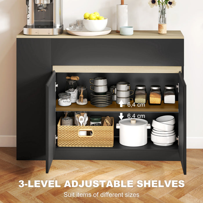 HOMCOM Kitchen Island, Storage Cabinet with Adjustable Shelf, 2 Drawers, 3 Open Shelves, Black