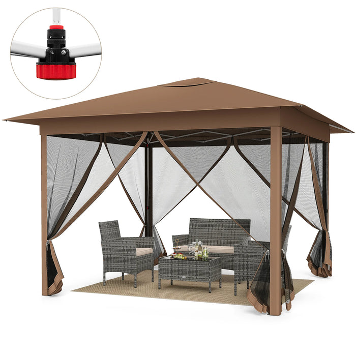 350 X 350 cm Easy Pop-up Canopy with Mesh Screen Netting and Carry Bag-