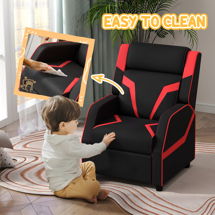Kids 2-in-1 Recliner Chair with Backrest and Footrest - Premium PU Leather, Convenient Armrests - Perfect for Children Aged 3 to 9, Sleek Black Design