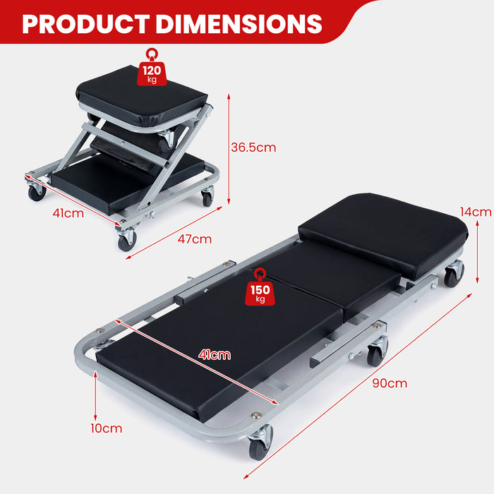 36" 2-in-1 Mechanic Creeper & Z-Seat with 6 Swivel Casters-