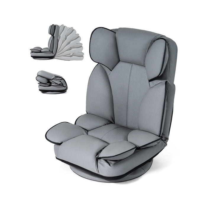 360 Degree Swivel Floor Gaming Chair Folding Lazy Lounger Couch with 6-Position Adjustable Backrest-White
