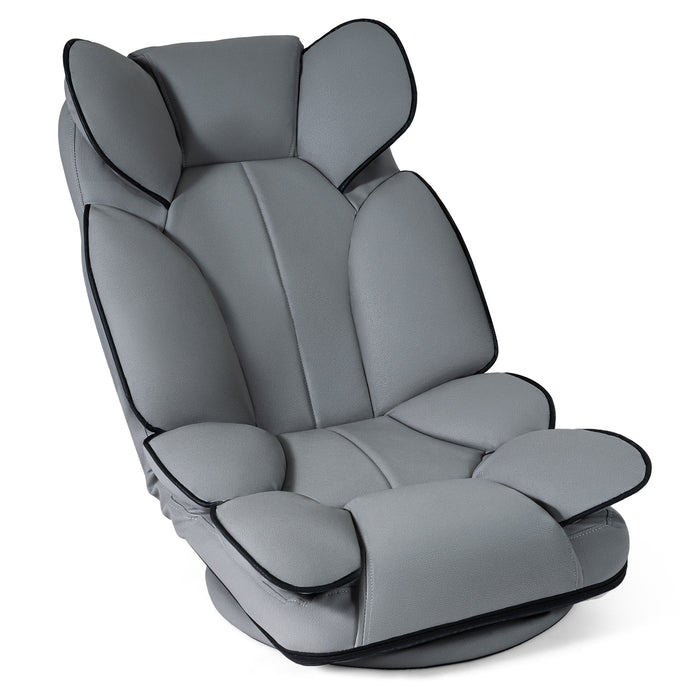 360 Degree Swivel Floor Gaming Chair Folding Lazy Lounger Couch with 6-Position Adjustable Backrest-White