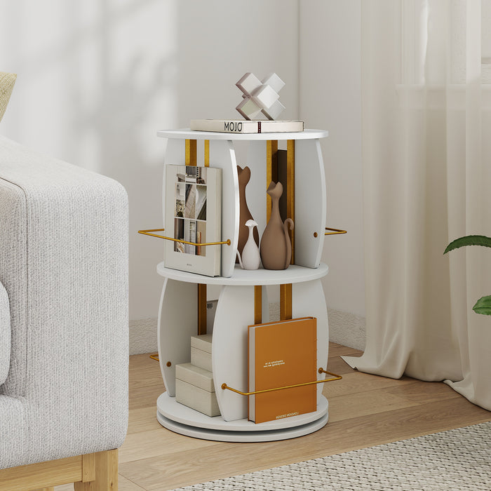 360° Spinning Rotating Bookshelf Tower with Display Stands and Side Rails-