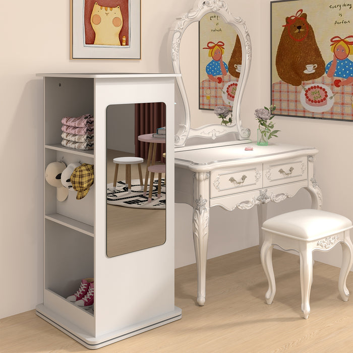 360° Spinning Corner Bookcase with Chalkboard and Open Compartments-