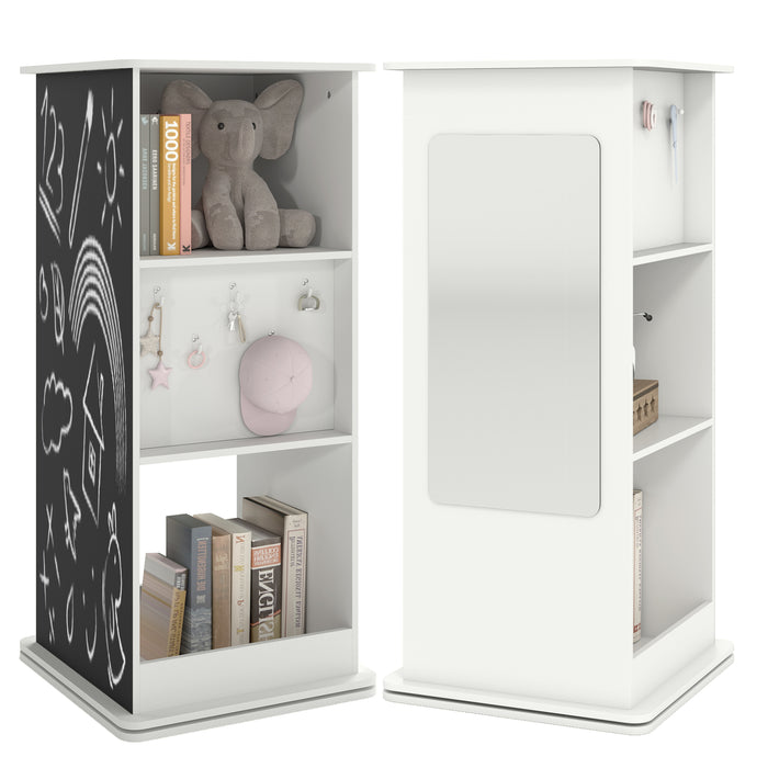 360° Spinning Corner Bookcase with Chalkboard and Open Compartments-