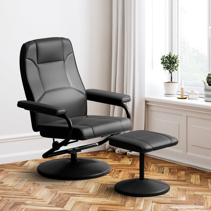 360° Swivel Reclining Chair with Ottoman and Adjustable Backrest-Black