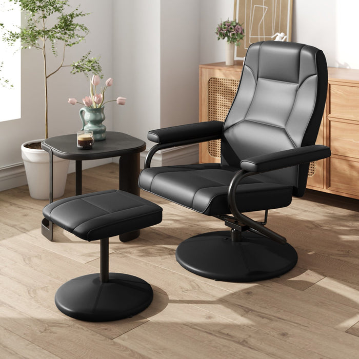 360° Swivel Reclining Chair with Ottoman and Adjustable Backrest-Black